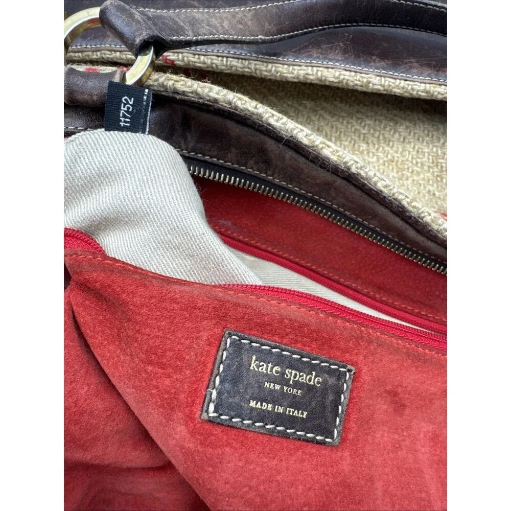 Kate Spade Vintage Tan Plaid Wool & Leather Double Handle Satchel Handbag Purse